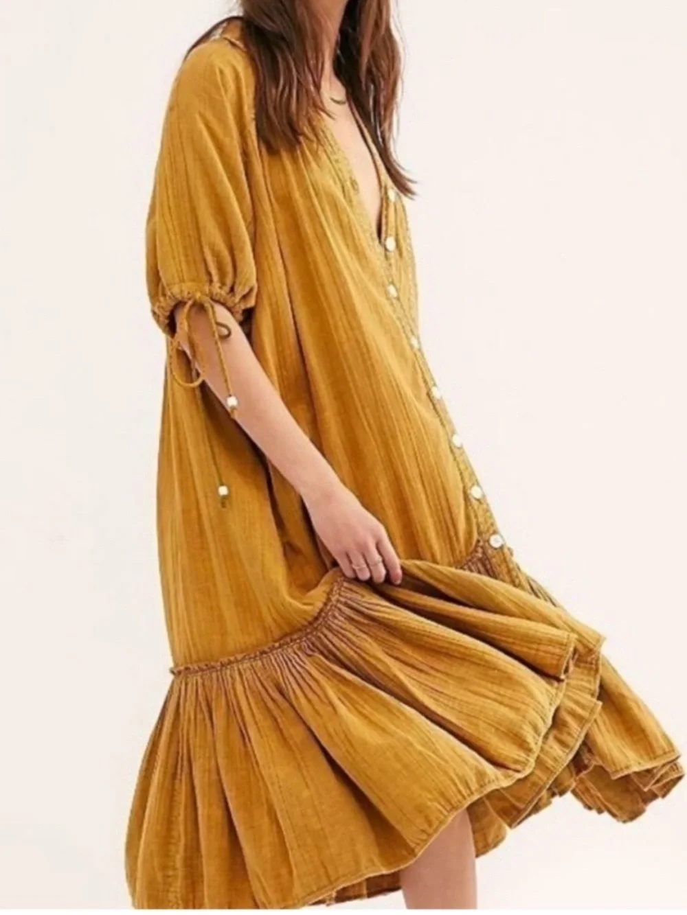 Free People Mustard Yellow Midi Dress